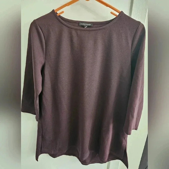 EILEEN Fisher Maroon quarter sleeve ballet neck tee top size Small‎ - Picture 1 of 3